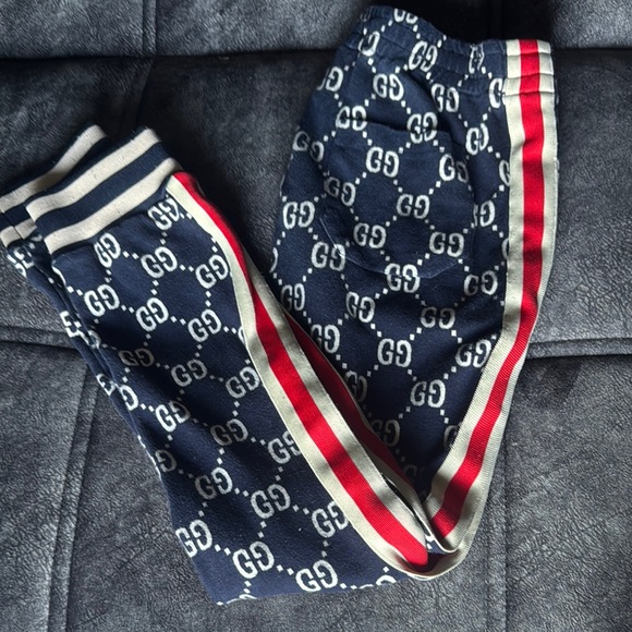 COPY - Gucci Blue GG Monogram Track Pants with Red Stripes - Picture 2 of 5